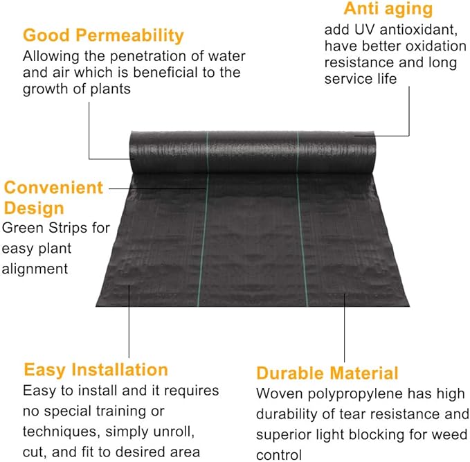 TUFFIOM Weed Barrier 4 x 300 FT Garden Landscape Fabric, Ground Cover with UV Resistance, 125gsm/3.7OZ Heavy Duty Material for Superior Weed Control, Perfect for Greenhouse, Yard, Flower Bed, Garden