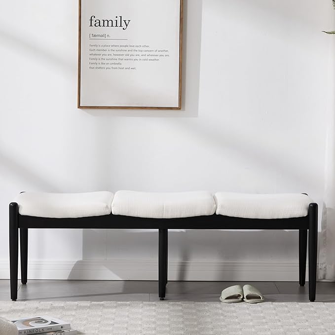 RIVOVA 54.25" Modern Ottoman Benchs Set of 2 Upholstered Linen Bedroom End of Bed Bench Boho Bench Long Seating Bench Entryway Stool with Wood Legs for Living Room/Foyer, White