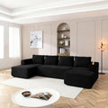 132" Modular Sectional Sleeper Sofa, Boneless Cloud Couch for Living Room, U Shaped 5 Seat Sofa with 2 Cup Holders, Free Combination, No Assembly Required (Black)