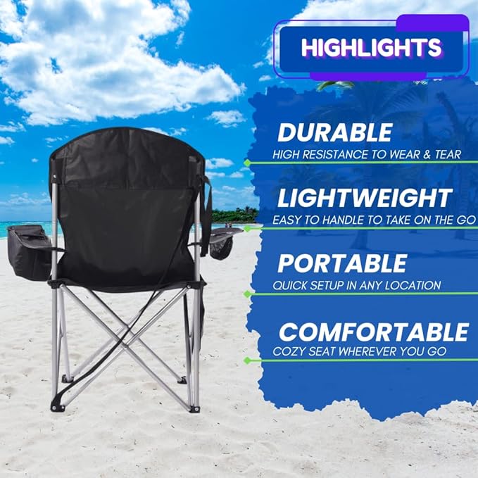 EZONE 4-Pack Camping Chairs with Built-in Ice Cooler, Portable Chair, Storage Pocket, Cup Holder, and Carry Bag Perfect for Camping, Tailgating, Fishing, Beach, and Lawn (4, Black)