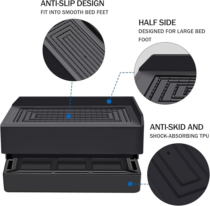 ANNKUT 1.5 inch Furniture Risers, Rectangle Adjustable Risers Blocks for Bed Sofa Table and Couch Lifting,Heavy Duty Support Up to 1,300 Lbs (4 Pack-Black)