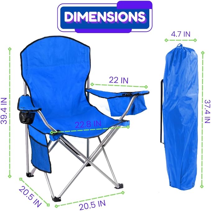 EZONE 2-Pack Camping Chairs with Built-in Ice Cooler, Portable Chair, Storage Pocket, Cup Holder, and Carry Bag Perfect for Camping, Tailgating, Fishing, Beach, and Lawn (2, Blue)