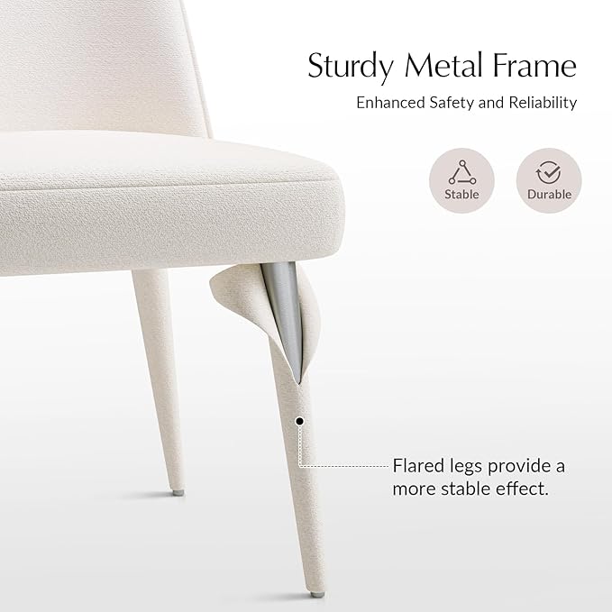 HULALA HOME Modern Dining Chairs Set of 2，White Fully Chenille Upholstered Dining Room Chairs Set with Foot Peg, Wood Frame, Armless Kitchen Accent Chairs for Living Room Bedroom Reception - Ivory