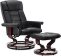 MCombo Manual Swivel Recliner with Ottoman, Chair Ottoman Set for RV Small Spaces, Living Room, Bedroom, Office 9019 4919 (Faux Leather, Black)