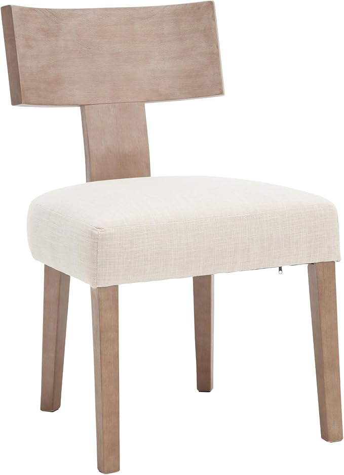 DM Furniture Linen Dining Chairs Set of 6 with Natural Wood Legs, Farmhouse Upholstered Side Chair with Curved Backrest for Living Room/Restaurant, Beige