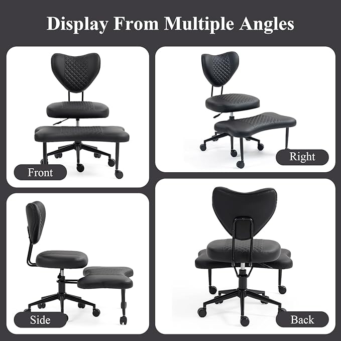Sudwesto Ergonomic Cross Legged Chair, PU Leather 360° Upholstered Swivel Meditation Chair with Wheels, Comfy Criss Cross Desk Chair for ADHD with Height-Adjustable for Office (Black - PU)