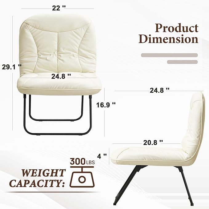 Furniliving 3 in 1 Folding Chair Foldable Floor Chair for Reading, Lounging & Gaming, Portable Camping Chair with Metal Frame Comfy Accent Chair Reading Chair for Indoor, Living Room, PU (Beige)