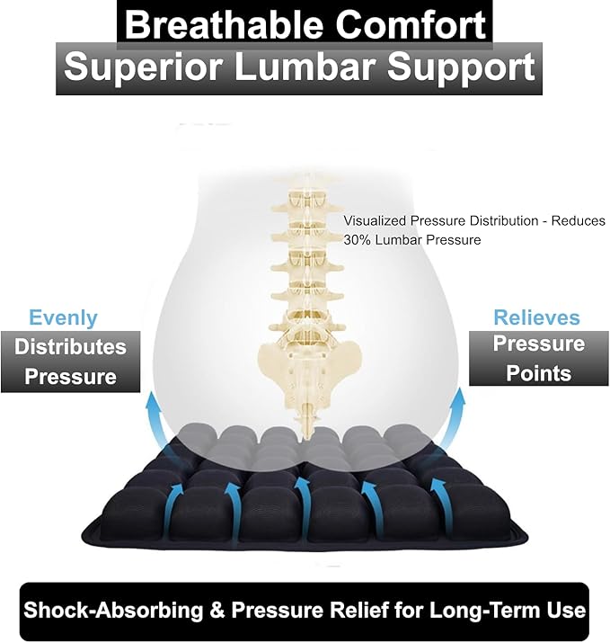 Inflatable Seat Cushion, Pressure Relief Airplane Seat cushion for Long Flights Without Air Pump, Portable Car Seat Cushions,Office Chair Wheelchair Cushions Relief Discomfort in Coccyx&Buttock