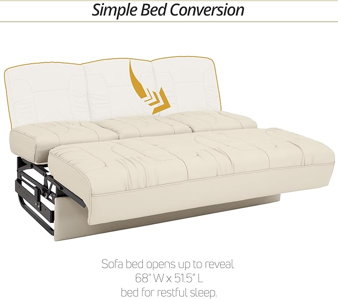 Qualitex De Leon Console SL RV Sofa Bed, 68" Wide, Ulitmate Leather, Bisque