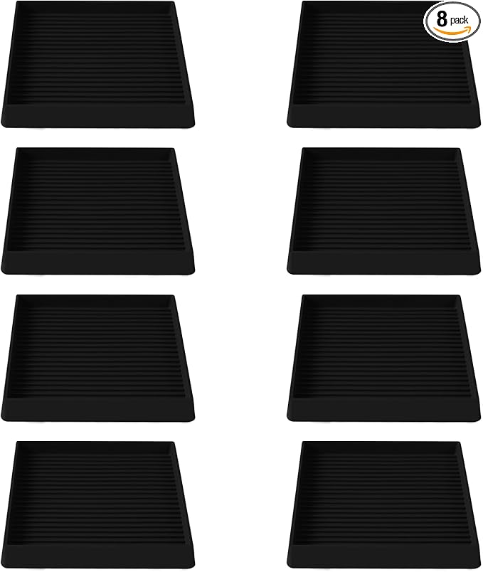 4x4 Square Rubber Furniture Caster Cups, Anti-Sliding Furniture Pads Bed Stopper Floor Protectors with Grip - Protect Any Flooring