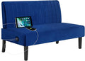 STHOUYN Mini Comfy Couch Armless Loveseat Sofa with USB Port, Velvet Couches for Small Spaces Living Room, Apartment Office Dorm (Navy Blue)