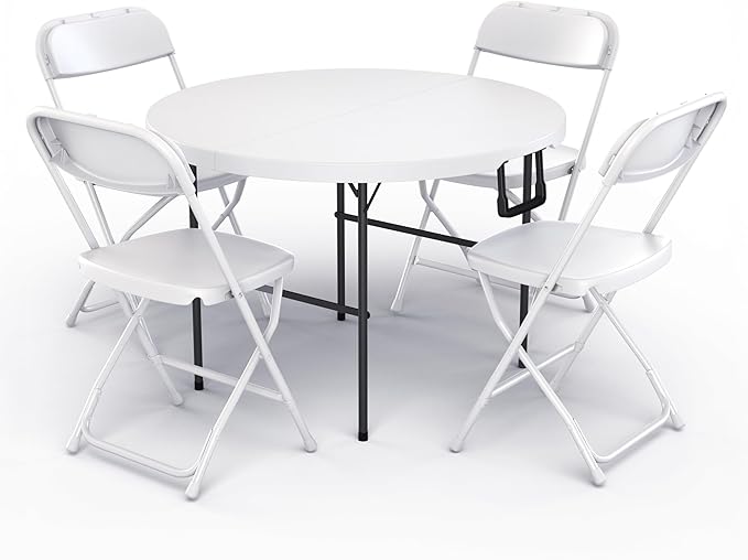 Our Modern Space 3.5 Feet Circular Round Foldable Table with Built in Handle & Steel Legs | Heavy Duty Portable | Perfect for Party, Dining, Wedding, Events, Picnic Indoor, Outdoor, Camping, Utility