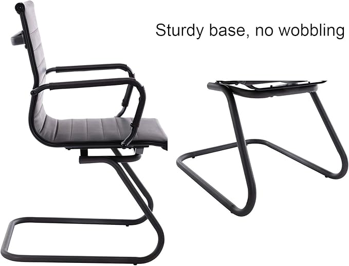 DM Furniture Office Reception Chairs No Wheels Leather Conference Chairs Back Support Guest Chair, Set of 2 (Vintage Charcoal)