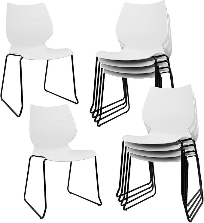 Stacking Chairs Set of 8, Stackable Waiting Room Chairs, Conference Chair with Back & Church Chairs No Wheels with Metal Legs, Suitable for Offices Conference Training Waiting Room, White