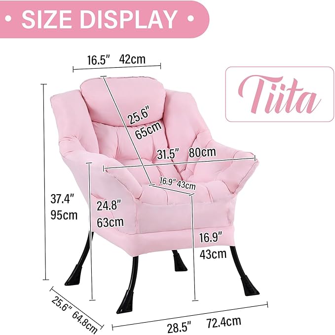 Tiita Lazy Chair, Pink Chair Modern Large Accent Lounge Armchair, Comfy Leisure Sofa Reading Chair for Bedroom, Living Room, Dorm Rooms, Garden and Courtyard, Pink