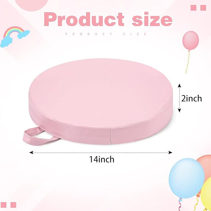 Sawysine 2 Pcs 14 Inch Floor Cushions with Handle, Flexible Round Floor Seating Pillows for Home School Classroom Kindergarten Daycare Nursery, 2 Inch Thick (Pink)