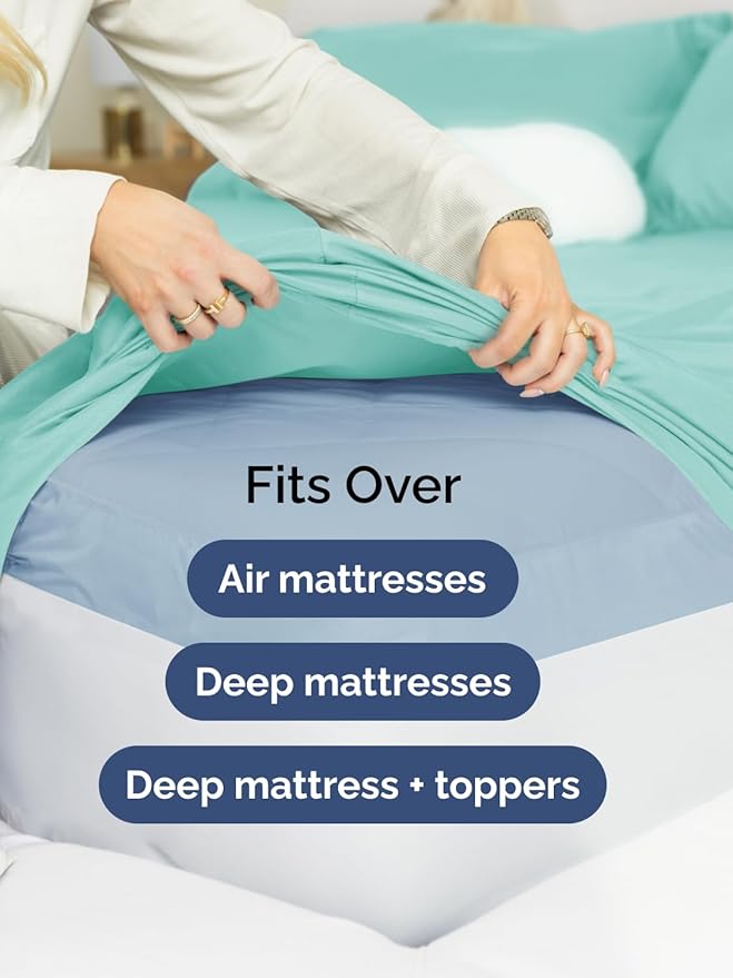 Extra Deep Pocket Full Sheets - 4 Piece Breathable & Cooling Bed Sheets - Hotel Luxury Bed Sheet Set - Soft, Wrinkle Free & Comfy - Easily Fits Extra Deep Mattresses - Deep Pocket Spa Blue Sheets Set