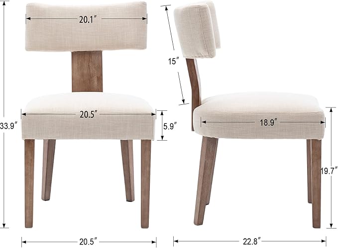 RIVOVA Mid Century Modern Dining Chairs Set of 2 Upholstered Linen Fabric Dining Chairs Curved Backrest Farmhouse Dining Room Chairs Kitchen Chairs with Wood Legs, Beige