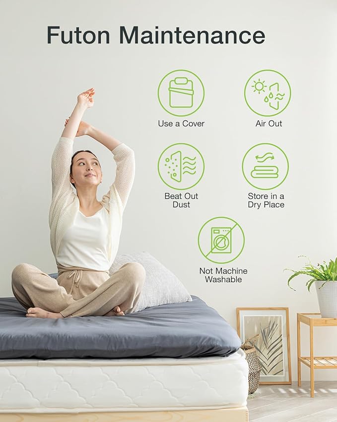 FULI Japanese Futon, Foldable & Portable Floor Lounger Bed, Roll Up Sleeping Pad, Shikibuton, Made in Japan (White, King)
