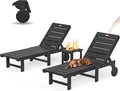 Outdoor Chaise Lounge Chairs with Table, 3-Piece, 26.8” Super Wide Lounge Chair Outdoor, HDPS Pool Chairs with 5 Positions, Patio Lounge Chair with Wheels for Pool,Lawn,Backyard, Black