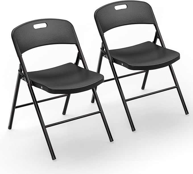 VINGLI Folding Chairs, Plastic Foldable Chair, Capacity up to 350 lbs, Portable Seating for Indoor Outdoor Events Parties Camping Work School Commercail (2, Black)