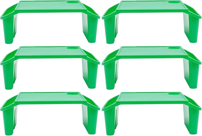 6 Pcs Kids Lap Desk Tray, Plastic Breakfast Lap Desk Trays with Storage Slots, Portable Stackable Lap Tray Tables for Writing Drawing Classroom, 19.69" L x 9.84" W x 7.1" H (Green)