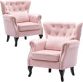 DM Furniture Set of 2 Mid Century Modern Accent Chair for Living Room, Velvet Armchair with Tufted Back and Wood Legs, Upholstered Lounge Armchair Single Sofa for Bedroom, Light Pink
