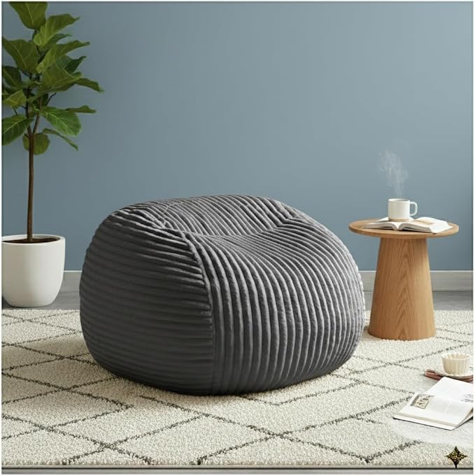 Bean Bag Chairs for Adults with Memory Foam Filling - 34" Large Faux Suede Bean Bag Chair Sofa, Ergonomic Lazy Lounger with Back Support & Armrest, Comfy Floor Seating (Grey)