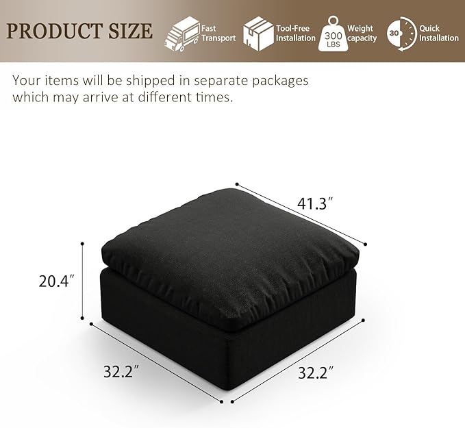 Forest aesthetics Oversize Cloud Modular Sectional Sofa,Chaise Down Filled Comfort Sofa Detachable Couch Cushion Covers for Living Room Apartment,Black