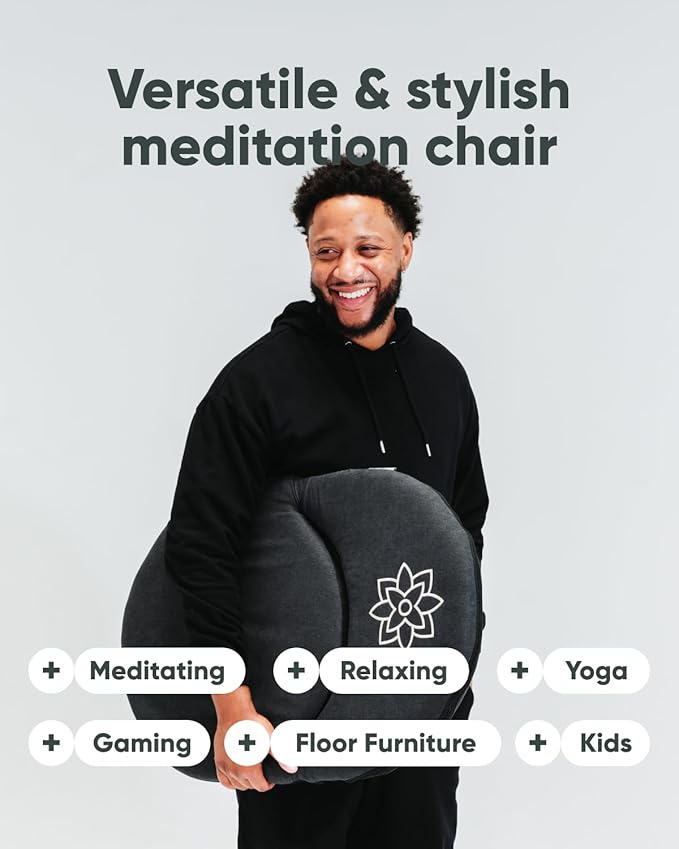 Mindful Modern Meditation Chair | Adjustable Floor Chair with Back Support | Padded Floor Seat for Posture Support and Comfort | Portable Folds Flat for Storage | Indoor/Outdoor Use | Stone Black