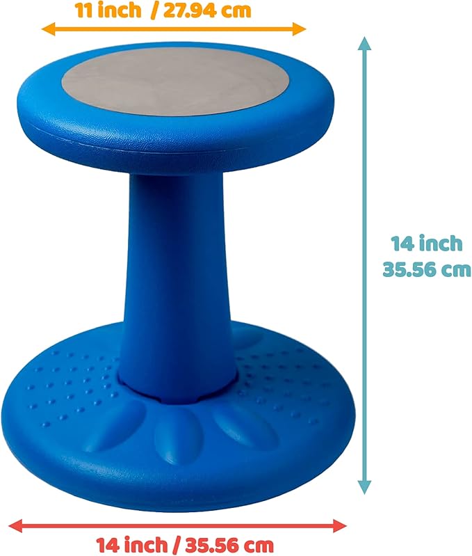 Studico ActiveChairs Kids Wobble Stool, Flexible Seating for Preschool & Elementary Classrooms, Improves Focus, Posture & ADHD/ADD, 14" Active Desk Chairs, Ages 3-7, Blue