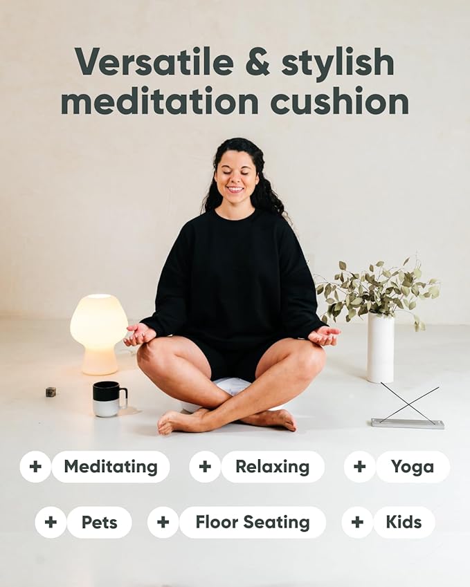 Mindful Modern Large Meditation Cushion for Zafu Yoga - Meditation Pillow for Sitting on The Floor - Buckwheat Hull Filled Yoga Cushion with Removable, Washable 100% Cotton Cover and Carry Handle