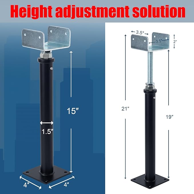 YXGJDP 2 Pack U-Shaped Floor Jack - Adjustable Steel Beam Support for 4x2, 4x4, 4x6 Joists Heavy Duty Screw Jack with U-Head Telepost & House Jack.15-19 Inch Adjustment Range.