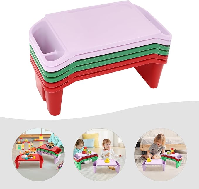 6 Pcs Kids Lap Desk Tray Set for Writing & Eating, Portable Lightweight Desks with Side Pockets for Home, School, Classroom, and Travel Use