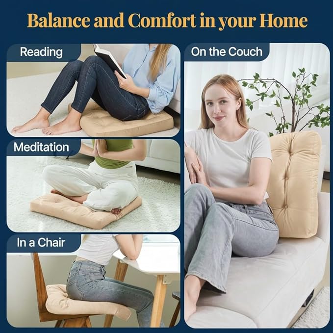 Velvet Floor Pillow Set of 2, Square Large Pillows seating for Adults, Beige Tufted Cushions for Meditation, Yoga, Tatami, Living Room, Chair, Machine-Washable & Dryer-Safe, Beige, 22x22 Inch