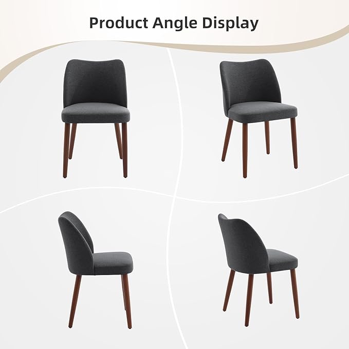 ElfinAura Dining Chair Set of 2, Linen Upholstered Dining Chair with Wood Legs, Wing Backrest, Wooden Kitchen Chair, Kitchen Chairs with Thick Cushions for Dining Room, Living Room, Dark Grey
