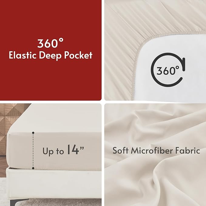 MUXHOMO 7 Pieces Queen Comforter Set, Reversible Bed in a Bag Queen Size, All Season Bedding Set with Comforter, Flat Sheet, Fitted Sheet, Pillowcases & Shams, Light Grey & Beige