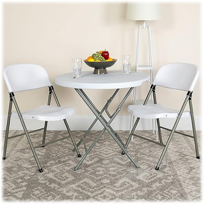 Flash Furniture HERCULES Series White Plastic Folding Chairs | Set of 2 Lightweight Folding Chairs with Gray Frame