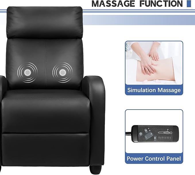 Furniwell Massage Recliner Chair for Living Room Adjustable PU Leather Reclining Chair Home Theater Seating Modern Winback Single Sofa for Adults with Footrest (Leather, Black)