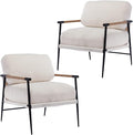 DUOMAY Mid-Century Modern Accent Chair Set of 2, Comfy Sherpa Sofa Lounge Chair Reading Corner Chair for Living Room Bedroom Office, Mid-Back Arm Chair with Black Metal Leg, White