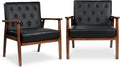 STHOUYN Mid Century Modern Chair, PU Leather Accent Chair Set of 2 with Wood Arms, Living Room Chairs, Reading Armchair for Bedroom, Waiting Room, Office (2, Black 1)