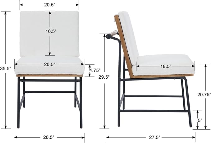 DUOMAY Mid-Century Modern Dining Chairs Set of 6, Sherpa Upholstered Side Chair with Rear Handle, Armless Chair with Metal Legs for Kitchen Dining Room Living Room Vanity, White