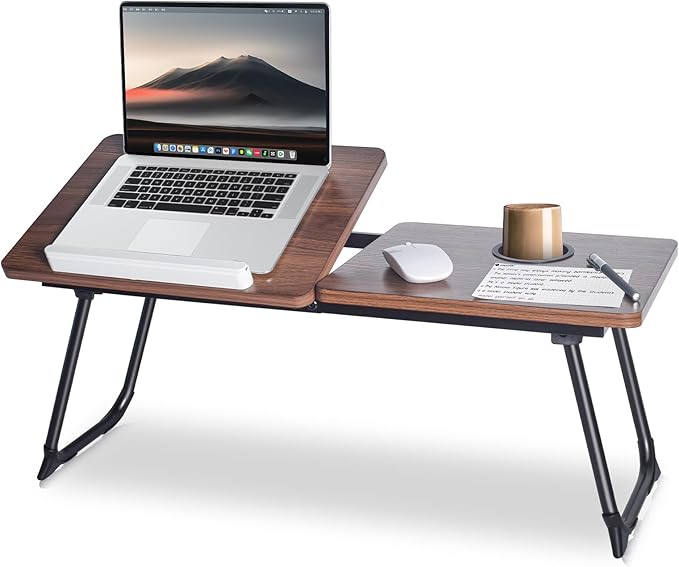 28.6" Foldable & Adjustable Laptop Bed Tray Table - Extra Large Portable Lap Desk with Phone Holder & Cup Holder, Lightweight & Sturdy for Working, Eating, Reading, Writing in Bed, Couch, Floor