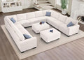 Legend Vansen Oversized Modular Sectional Sofa,8 Seat U Shaped Couch with Ottoman,Corduroy Sofa with Deep Seat,Convertible Large Sectional Couches for Living Room (Cream, U-13)