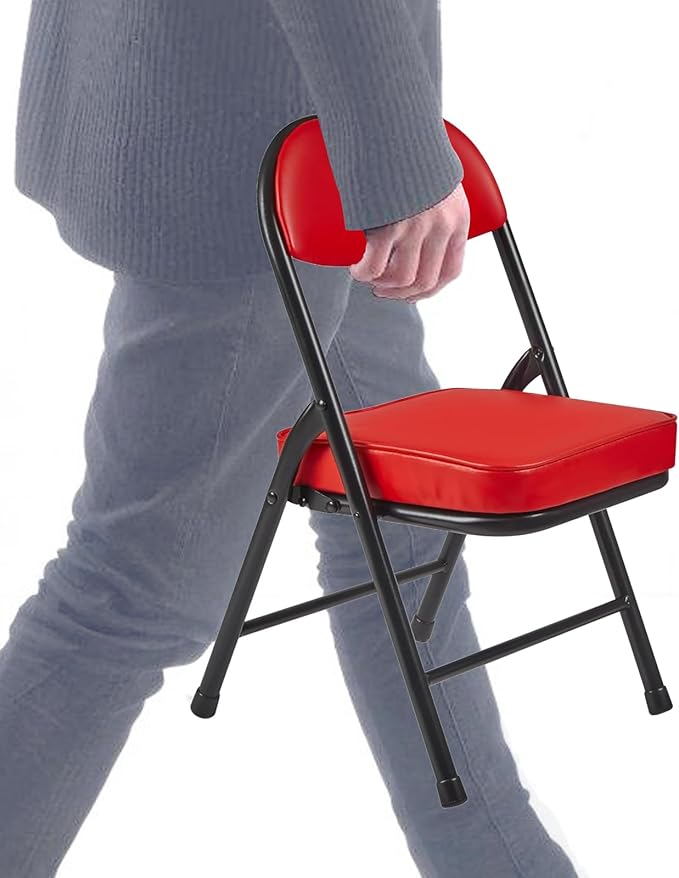 fusehome Mini Padded Folding Chairs, Garage Stool, Portable Camping Chair with Cushion, Lightweight Lawn Chair, for Outdoor Sports Events, Patio, Fishing, Hiking, Hunting, Picnic, Beach, Red