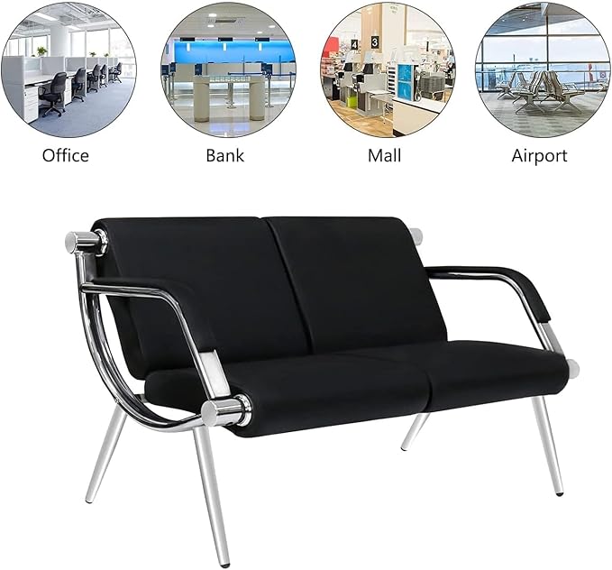 Kinfant Waiting Room Chair- Office Reception Furniture with Armrest and PU Leather Cushion, Office Guest Chair for Waiting Room Airport Hospital Bank Lobby, Black (1 Seat+2 Seat+3 Seat)