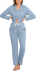 Veseacky 100% Cotton Pajamas for Women Set Long Sleeve Button Down Sleepwear Soft Pjs Lounge Sets with Pockets XS-XXL