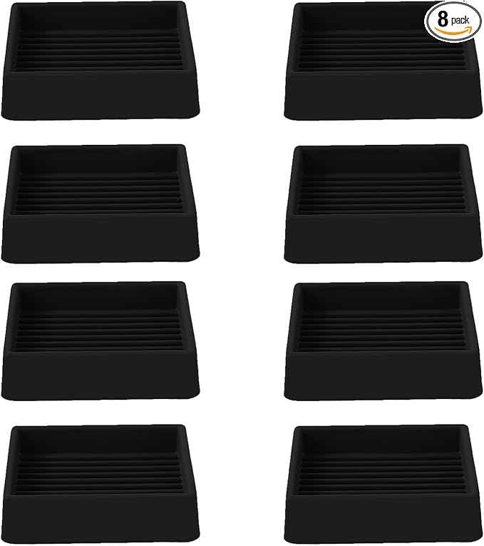 2x2 Square Rubber Furniture Caster Cups, Anti-Sliding Furniture Pads Bed Stopper Floor Protectors with Grip - Protect Any Flooring