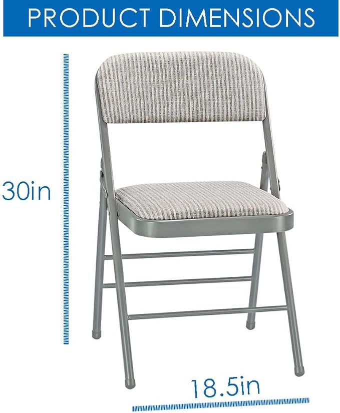 EZONE (2pcs Fabric Folding Chairs with Padded Cushion Backrest Metal Steel Foldable Chair Portable Lightweight Foam Padded Fold Chair (2, Fabric - White)