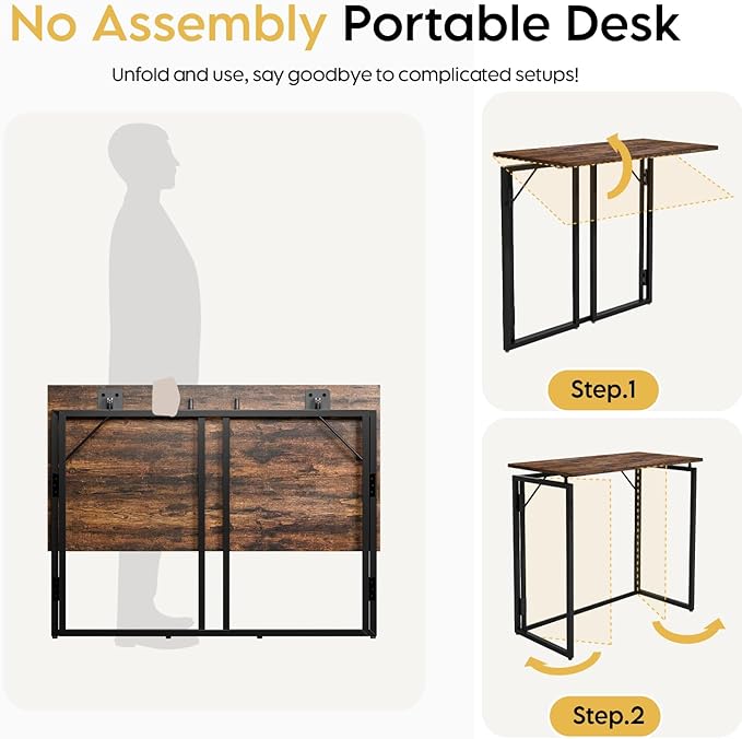 Folding Desk - 31.5" Wood Top Foldable Desk for Small Spaces | No Assembly Required Compact Desk for Home Office, Writing, and Study
